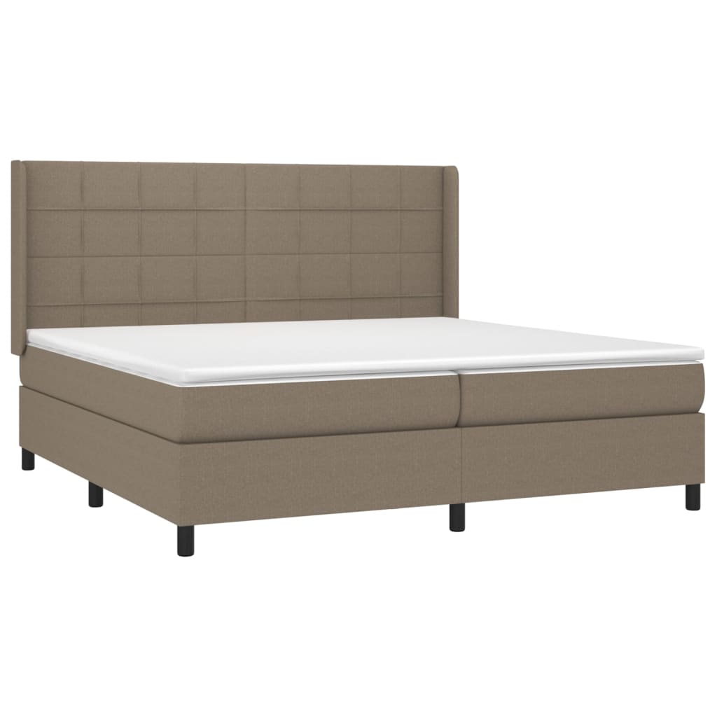 Krevet box spring s madracem LED smeđesivi 200x200 cm tkanina