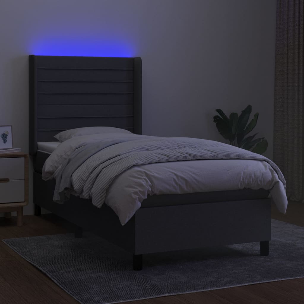 Krevet box spring s madracem LED tamnosivi 80 x 200 cm tkanina