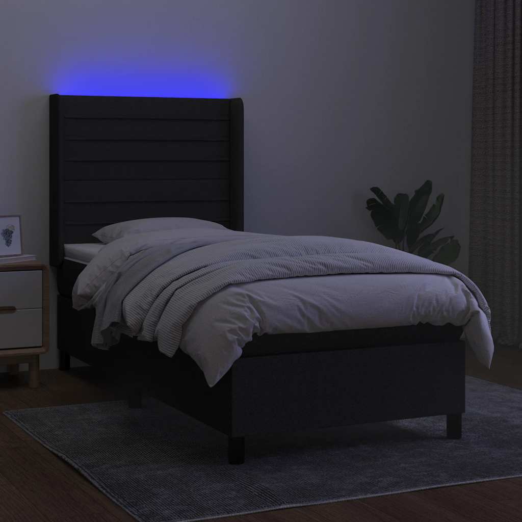 Krevet box spring s madracem LED crni 80 x 200 cm od tkanine