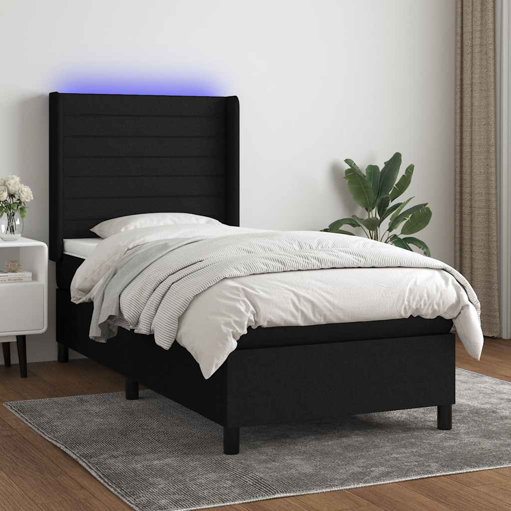 Krevet box spring s madracem LED crni 80 x 200 cm od tkanine