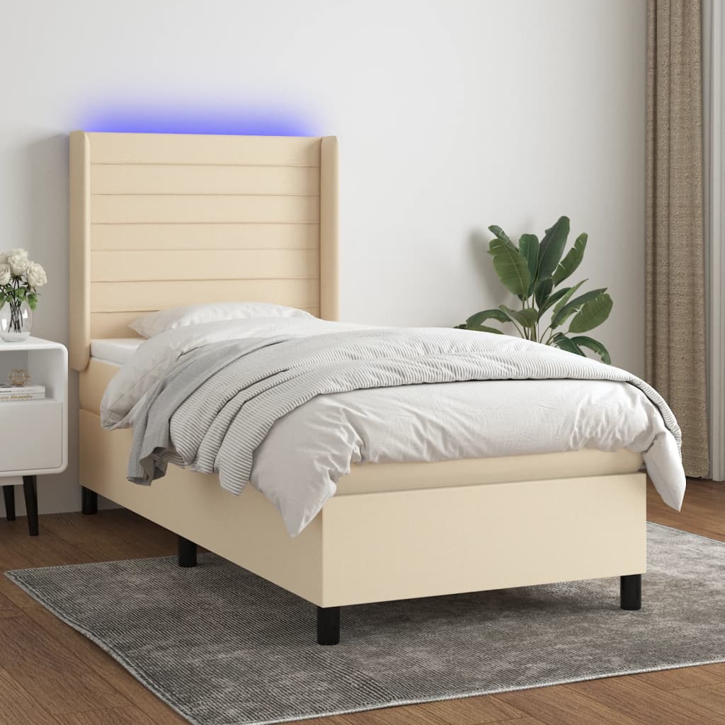 Krevet box spring s madracem LED krem 90x200 cm od tkanine