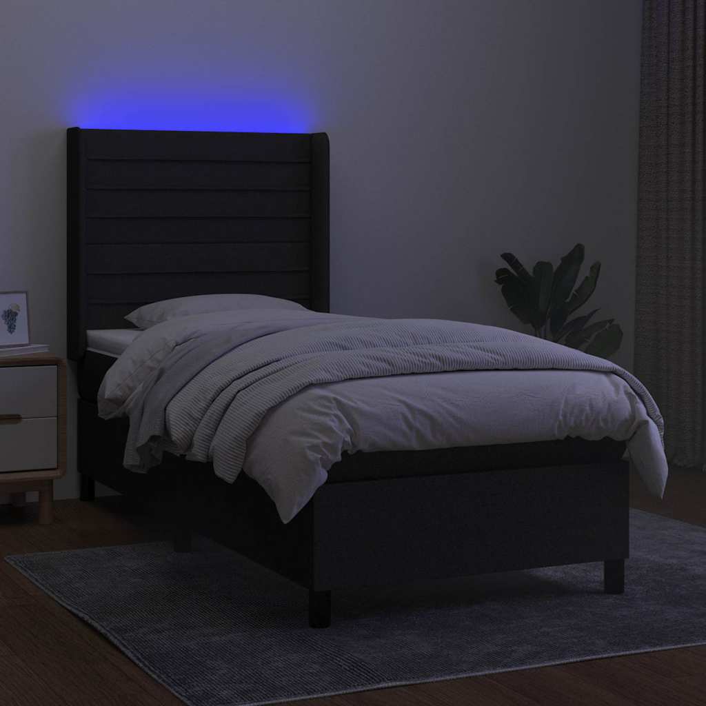 Krevet box spring s madracem LED crni 100x200 cm od tkanine