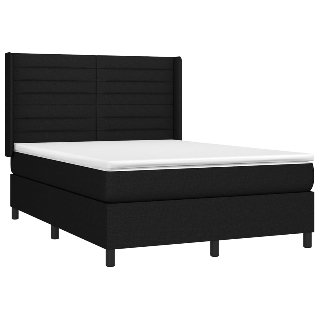 Krevet box spring s madracem LED crni 140x190 cm od tkanine