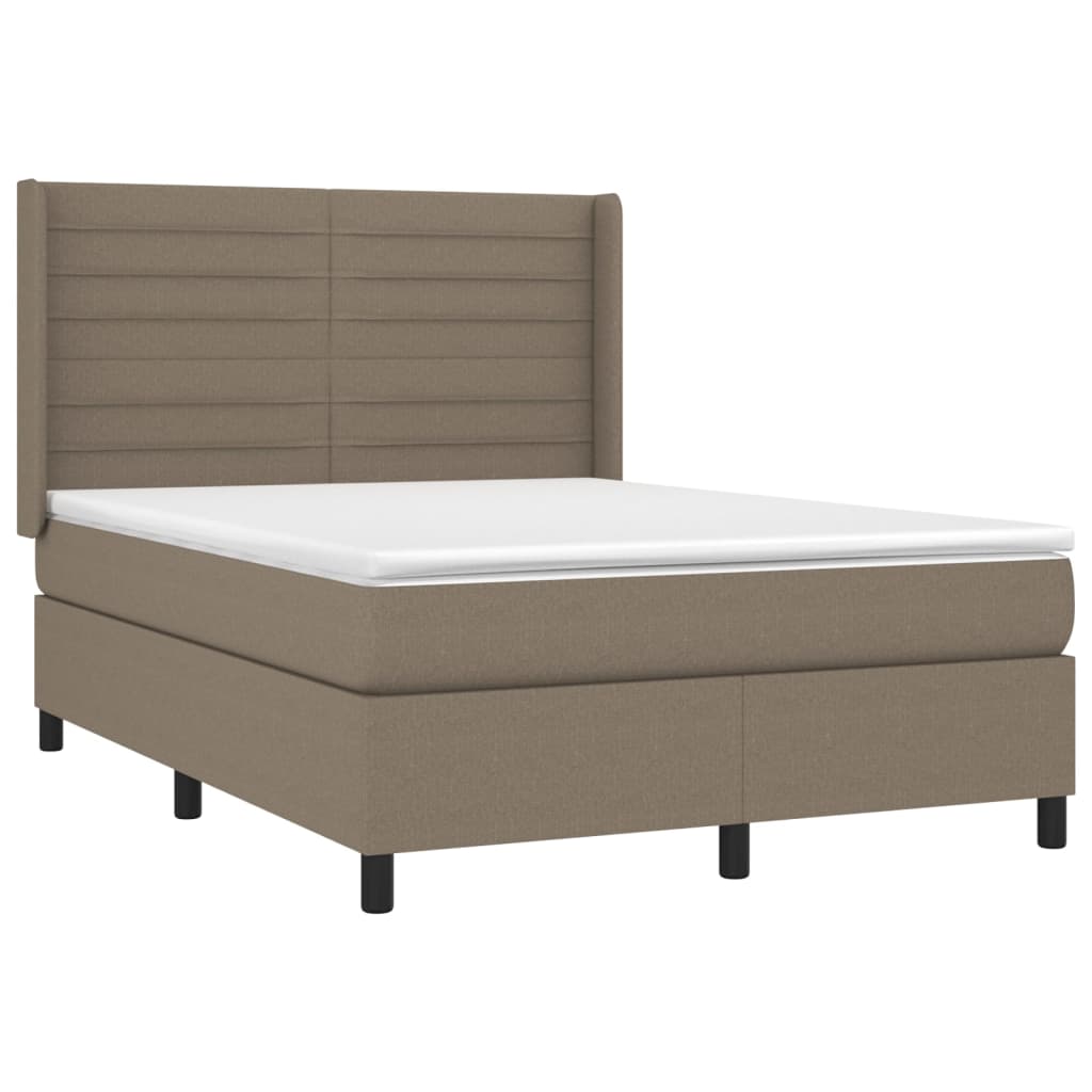 Krevet box spring s madracem LED smeđesivi 140x200 cm tkanina