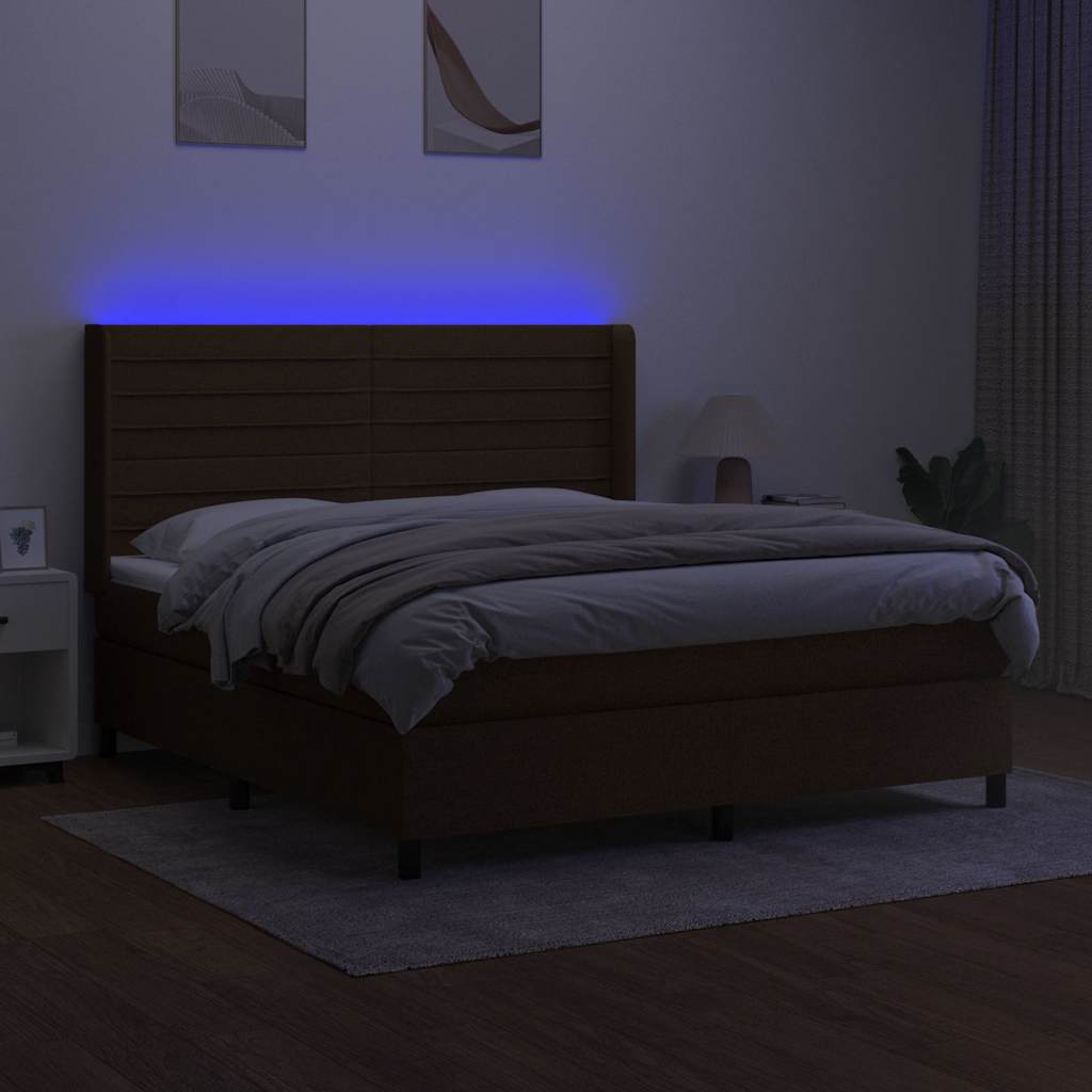 Krevet box spring s madracem LED tamnosmeđi 180x200 cm tkanina