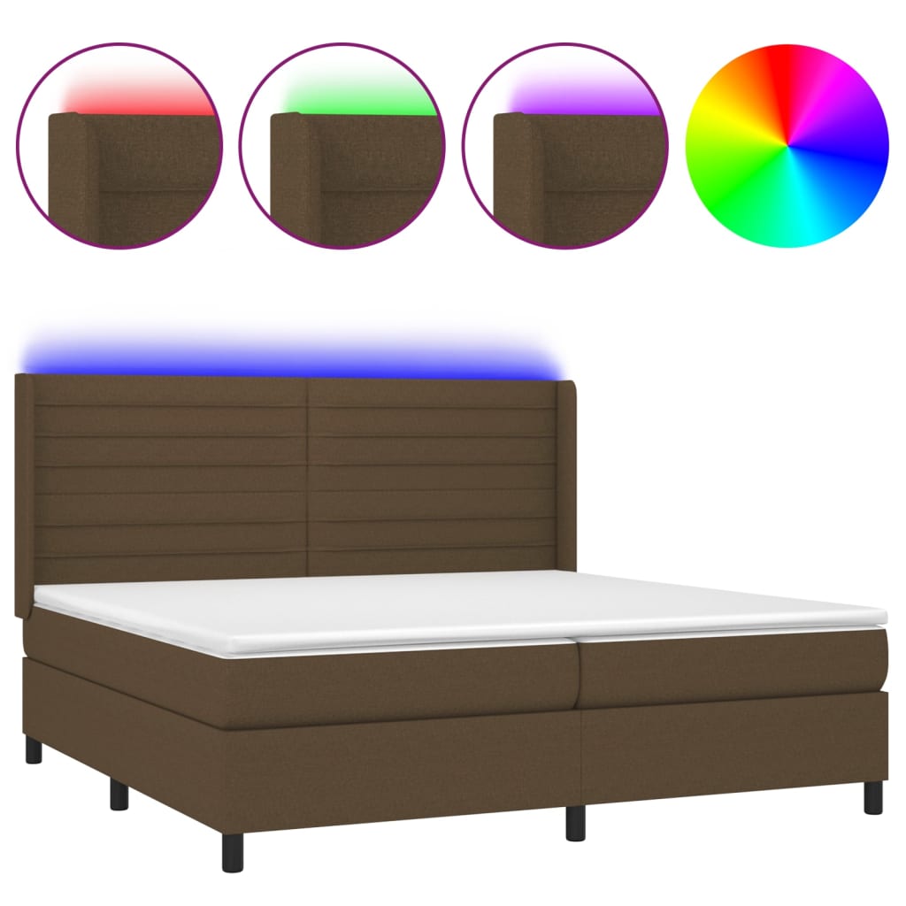 Krevet box spring s madracem LED tamnosmeđi 200x200 cm tkanina