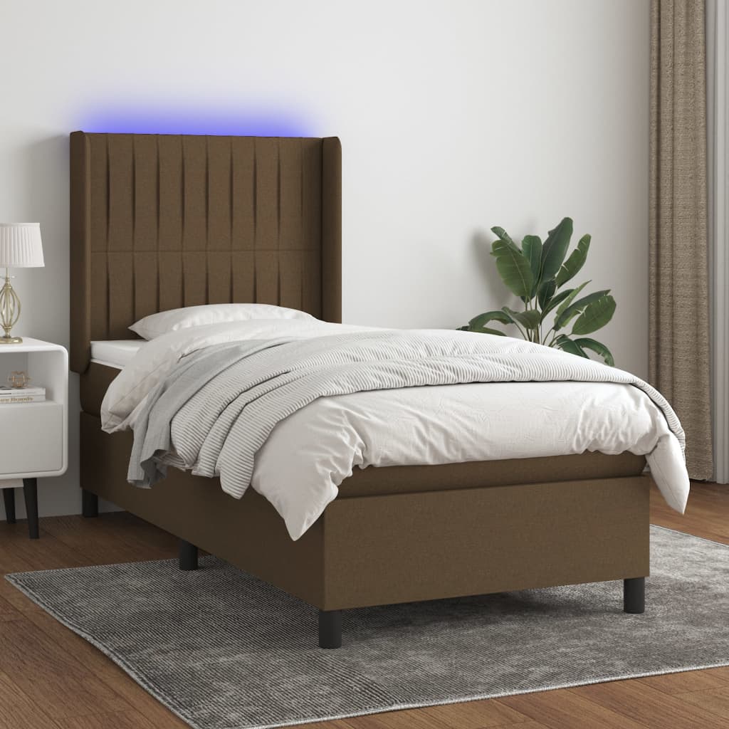 Krevet box spring s madracem LED tamnosmeđi 90x190 cm tkanina