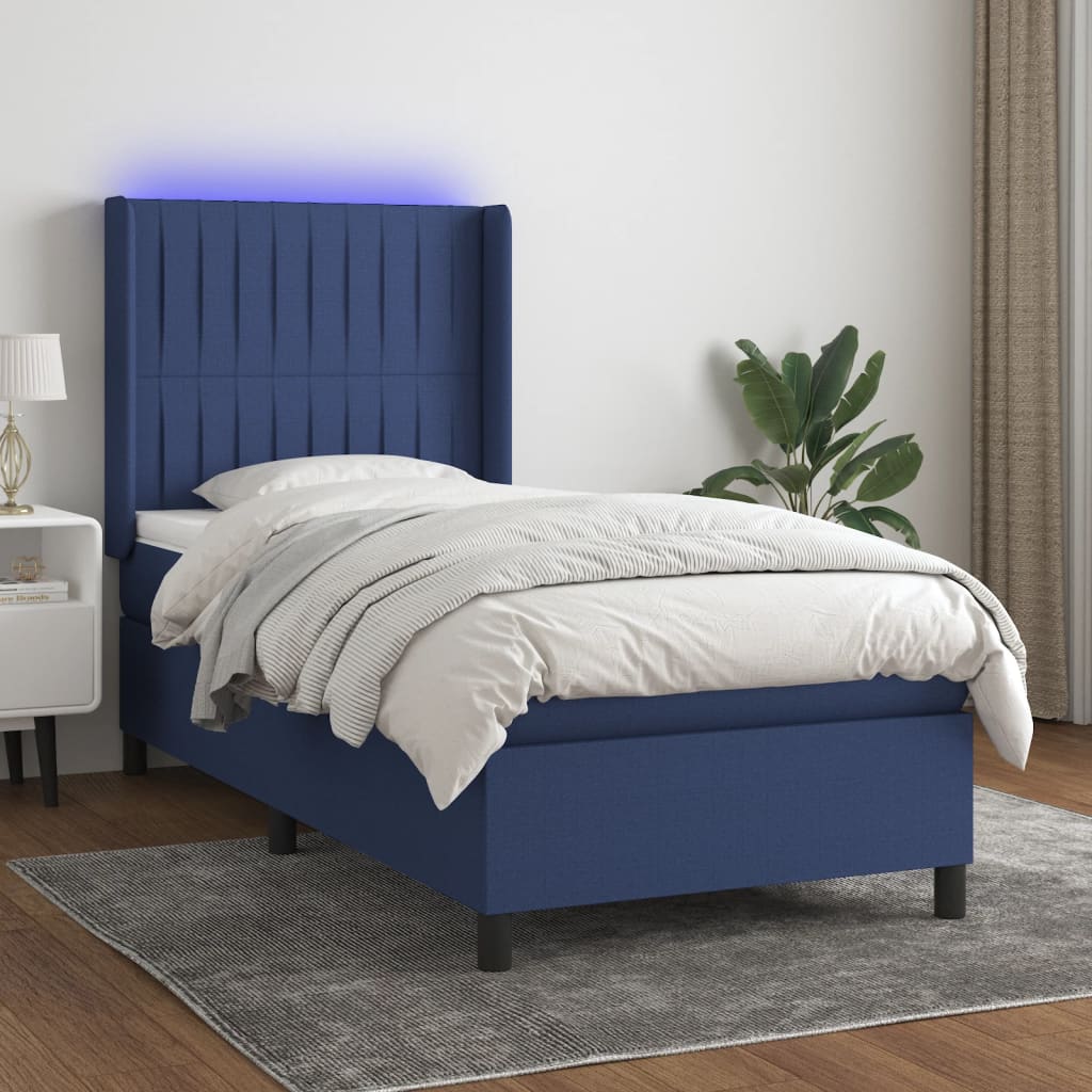 Krevet box spring s madracem LED plavi 90x190 cm od tkanine