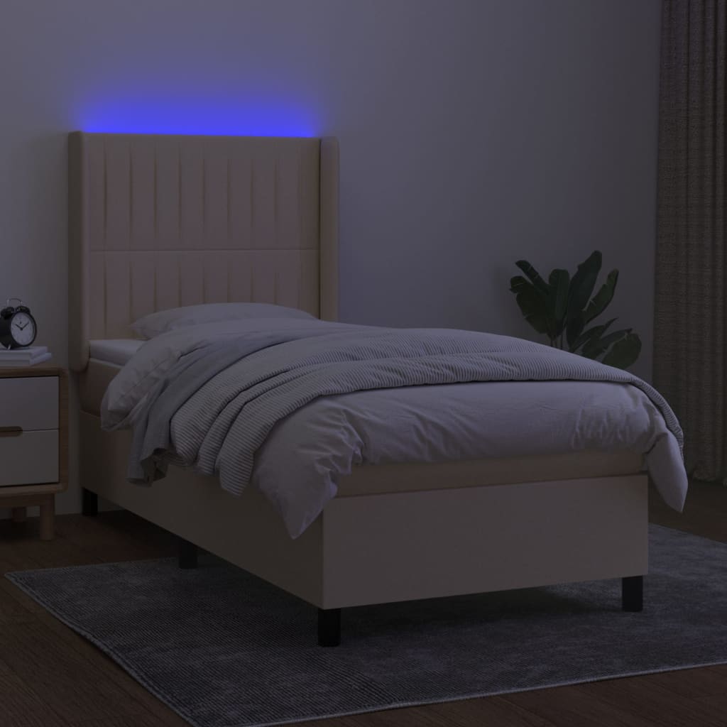 Krevet box spring s madracem LED krem 100x200 cm od tkanine