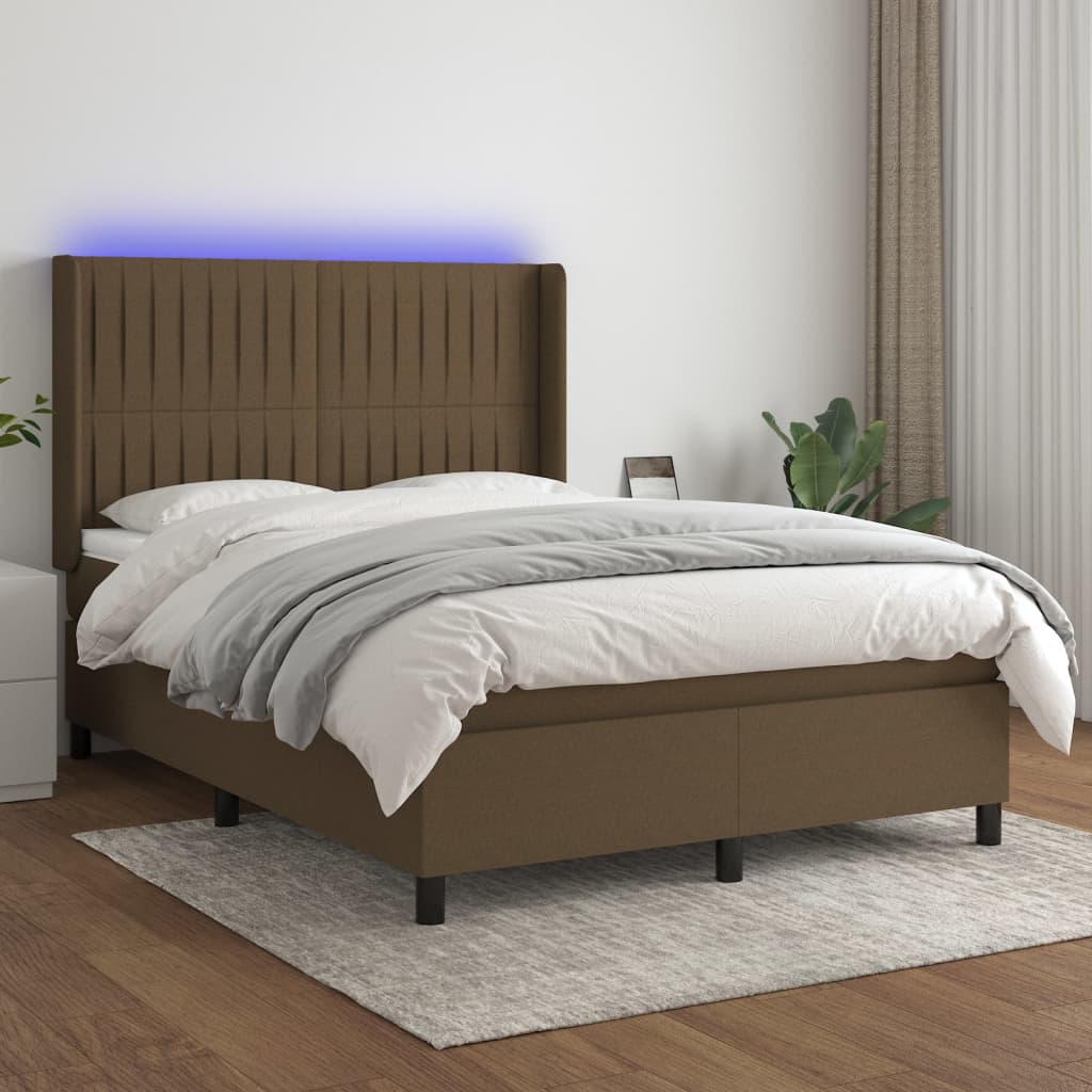 Krevet box spring s madracem LED tamnosmeđi 140x200 cm tkanina