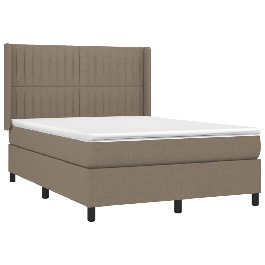Krevet box spring s madracem LED smeđesivi 140x200 cm tkanina