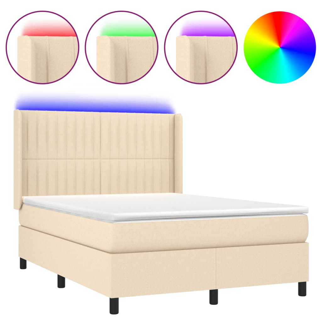 Krevet box spring s madracem LED krem 140x200 cm od tkanine