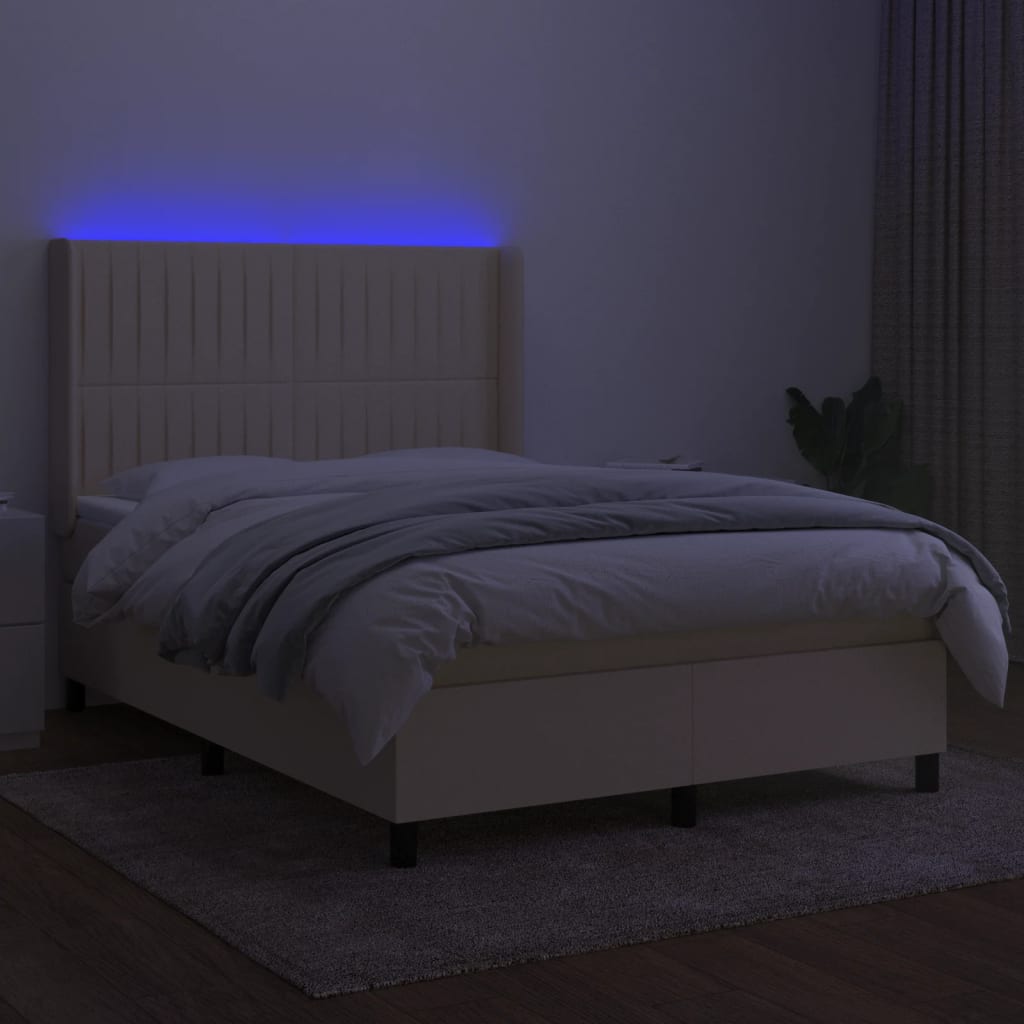 Krevet box spring s madracem LED krem 140x200 cm od tkanine