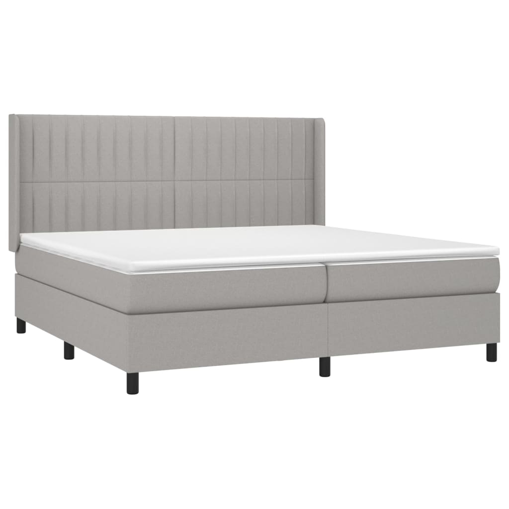 Krevet box spring s madracem LED svjetlosivi 200x200 cm tkanina