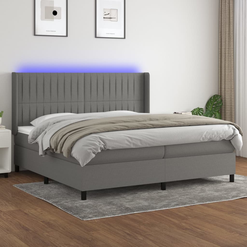 Krevet box spring s madracem LED tamnosivi 200x200 cm tkanina