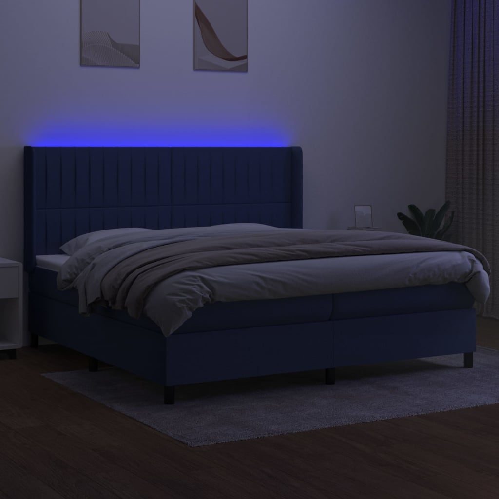 Krevet box spring s madracem LED plavi 200x200 cm od tkanine