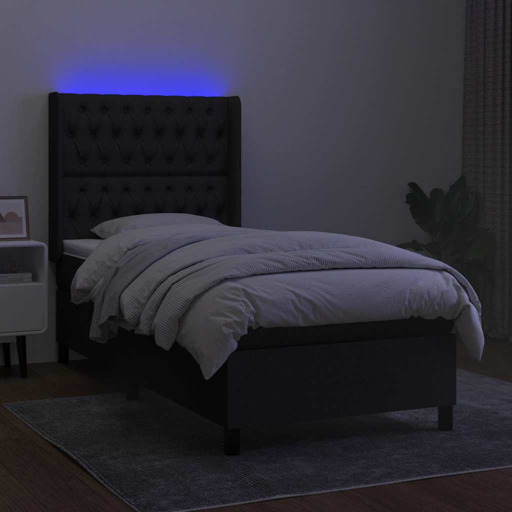 Krevet box spring s madracem LED crni 80 x 200 cm od tkanine