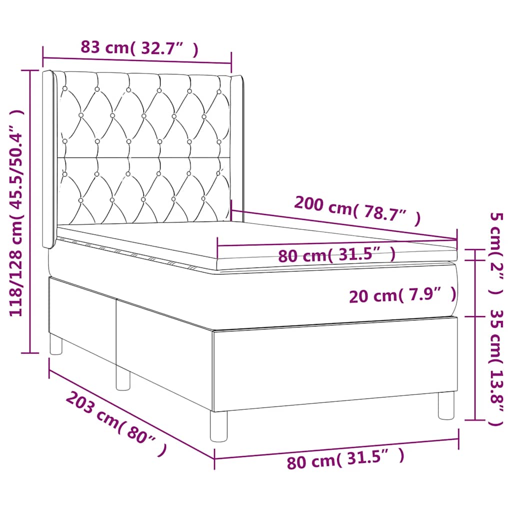 Krevet box spring s madracem LED crni 80 x 200 cm od tkanine