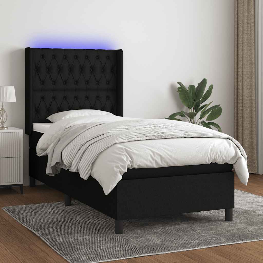 Krevet box spring s madracem LED crni 80 x 200 cm od tkanine