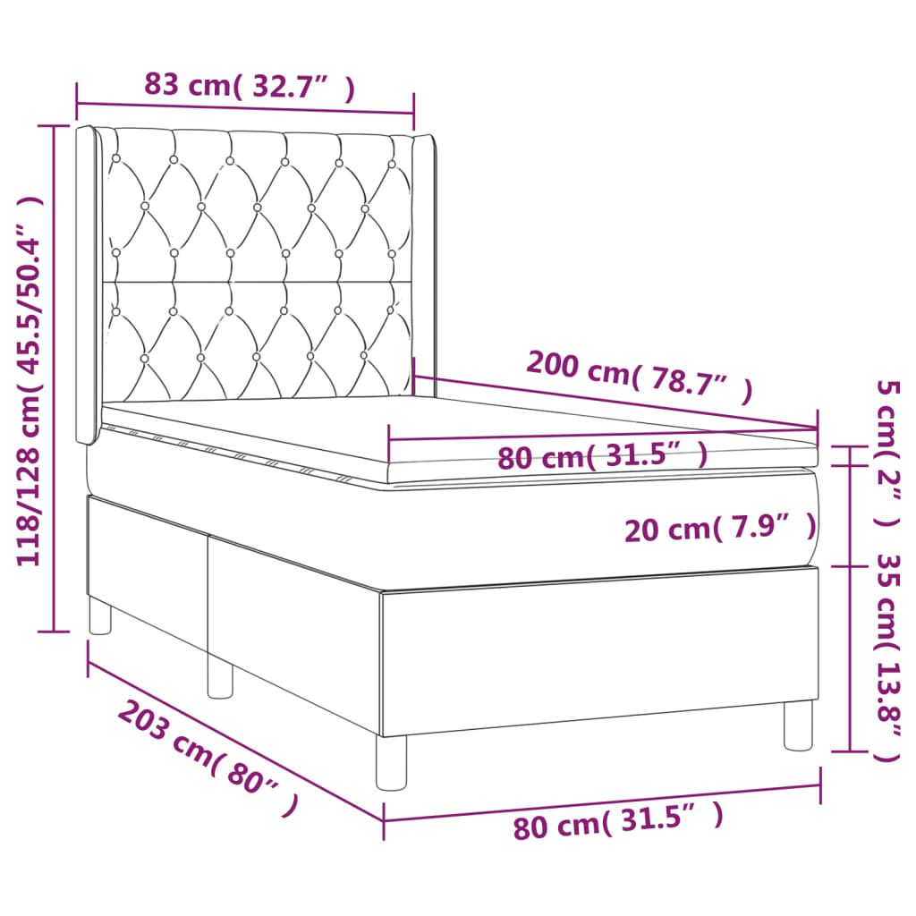 Krevet box spring s madracem LED tamnosmeđi 80 x 200 cm tkanina