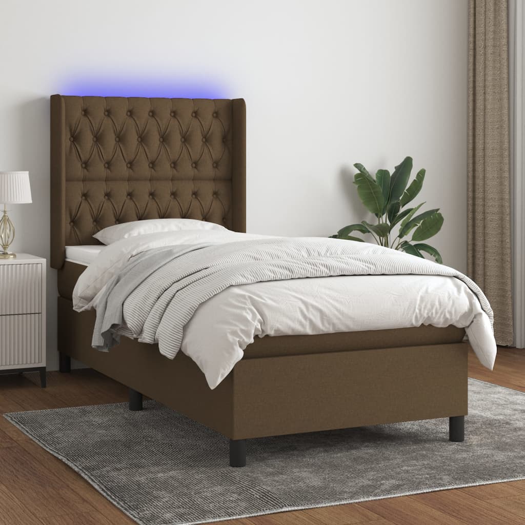 Krevet box spring s madracem LED tamnosmeđi 90x190 cm tkanina
