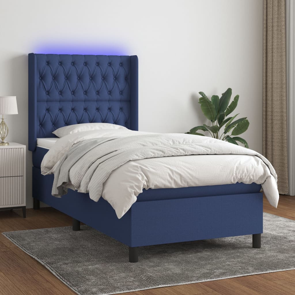 Krevet box spring s madracem LED plavi 90x190 cm od tkanine