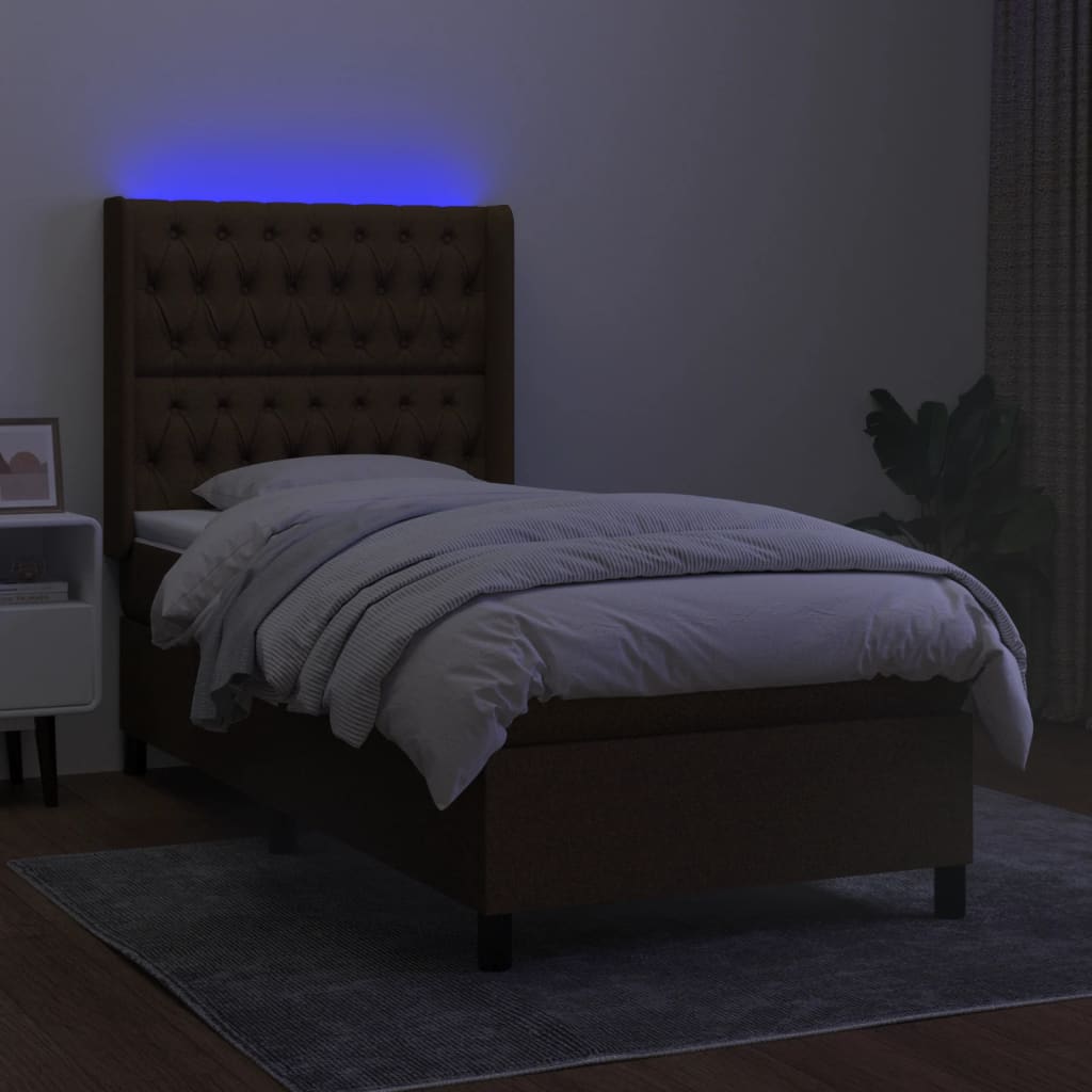 Krevet box spring s madracem LED tamnosmeđi 100x200 cm tkanina