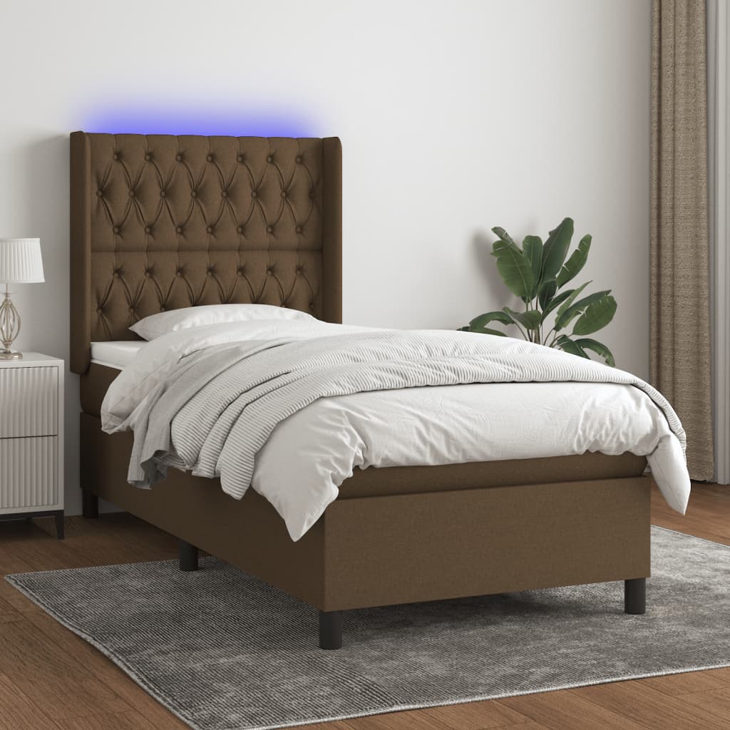 Krevet box spring s madracem LED tamnosmeđi 100x200 cm tkanina