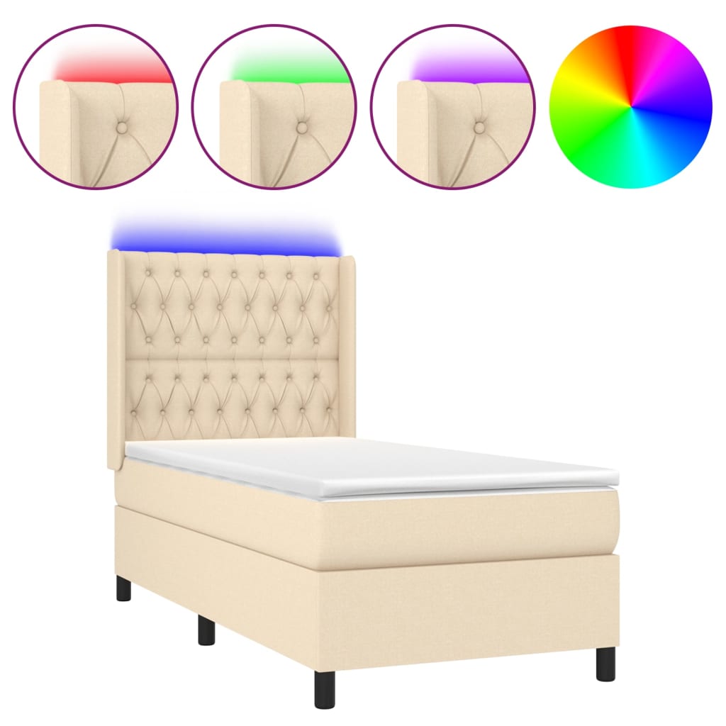 Krevet box spring s madracem LED krem 100x200 cm od tkanine