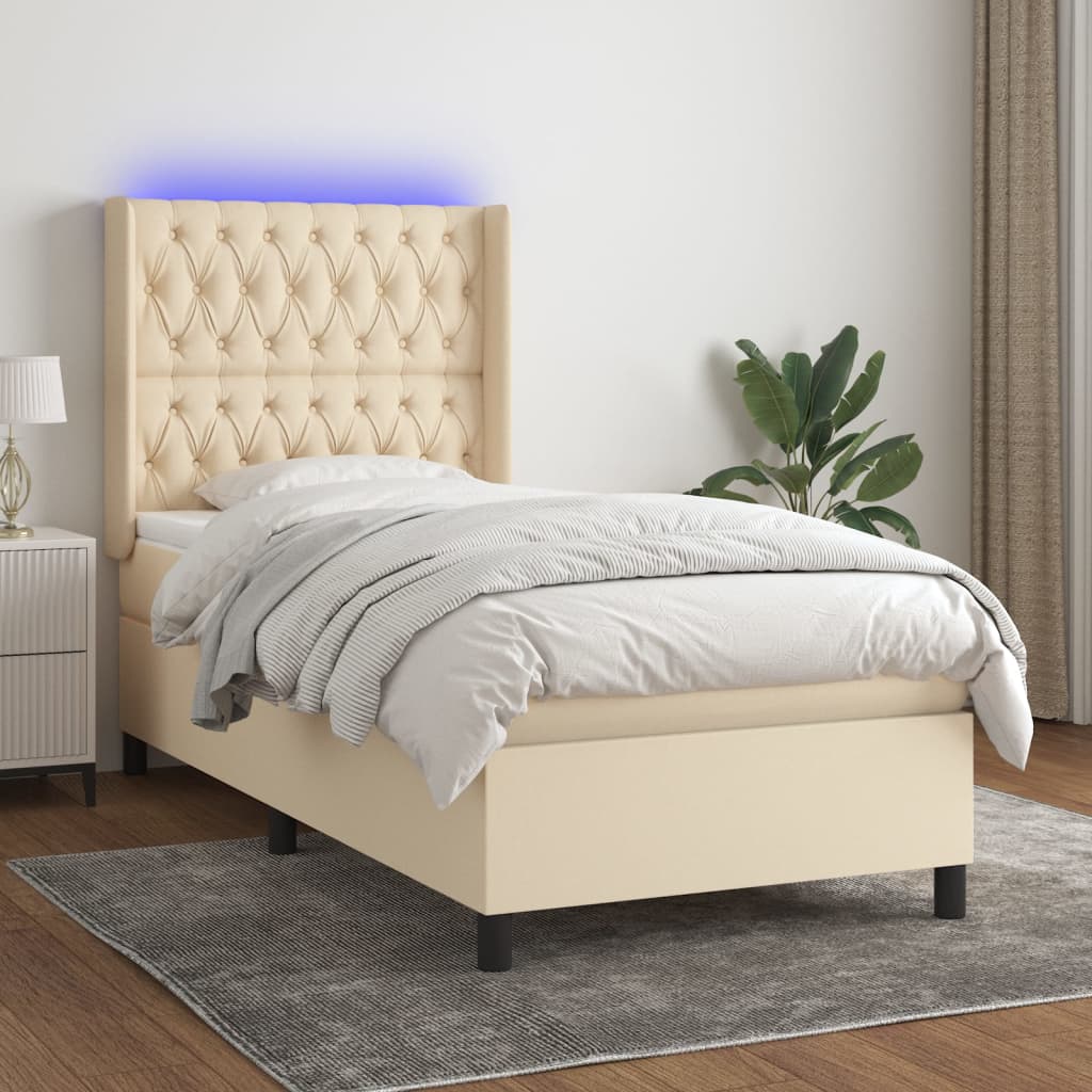 Krevet box spring s madracem LED krem 100x200 cm od tkanine