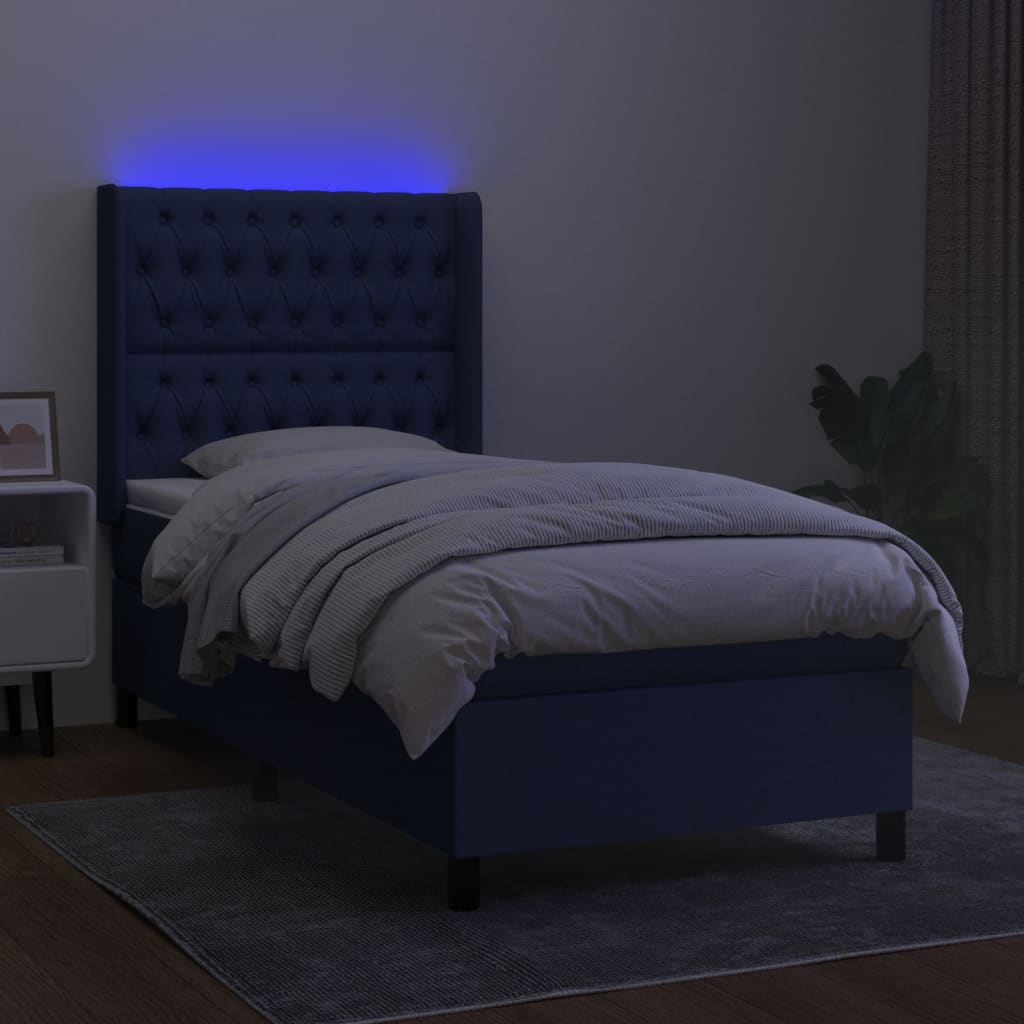 Krevet box spring s madracem LED plavi 100x200 cm od tkanine
