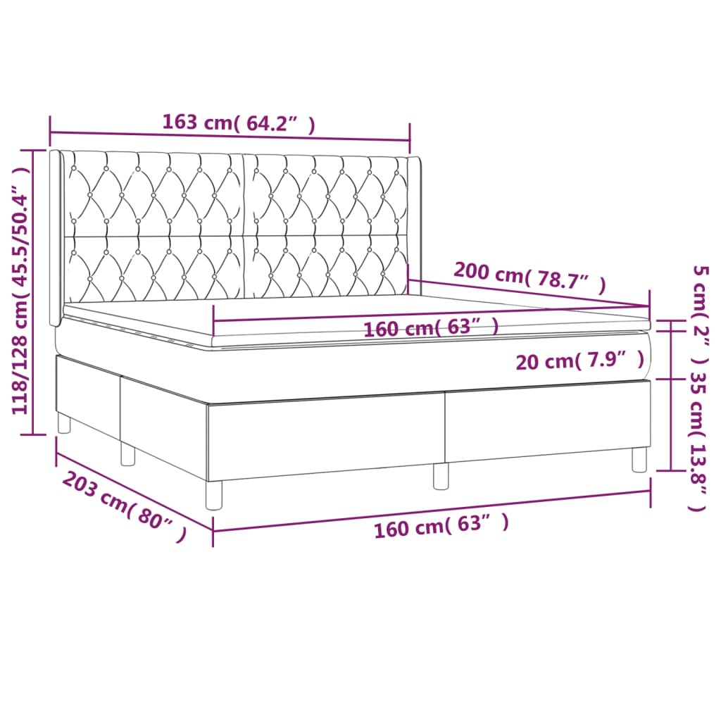 Krevet box spring s madracem LED tamnosivi 160x200 cm tkanina