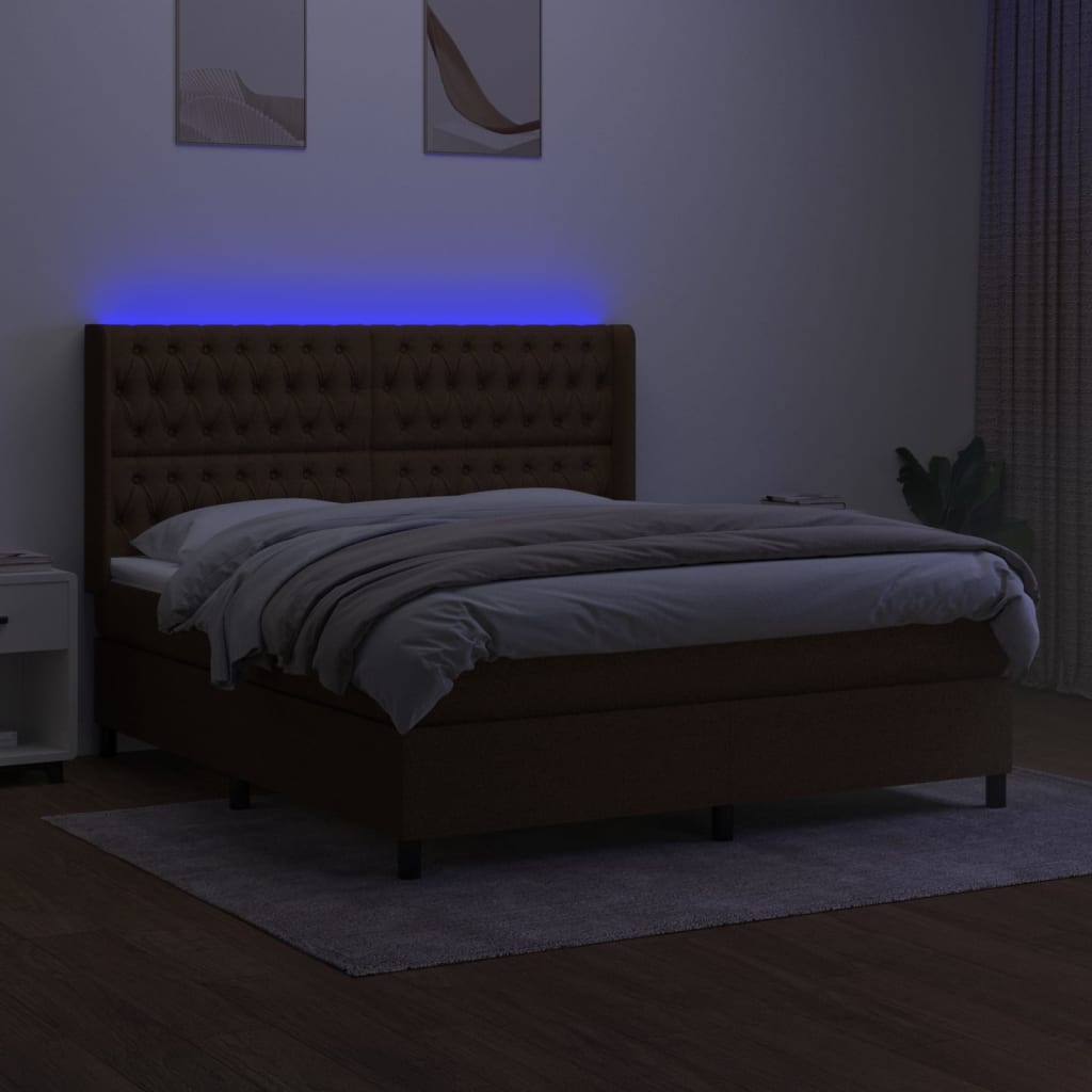 Krevet box spring s madracem LED tamnosmeđi 160x200 cm tkanina