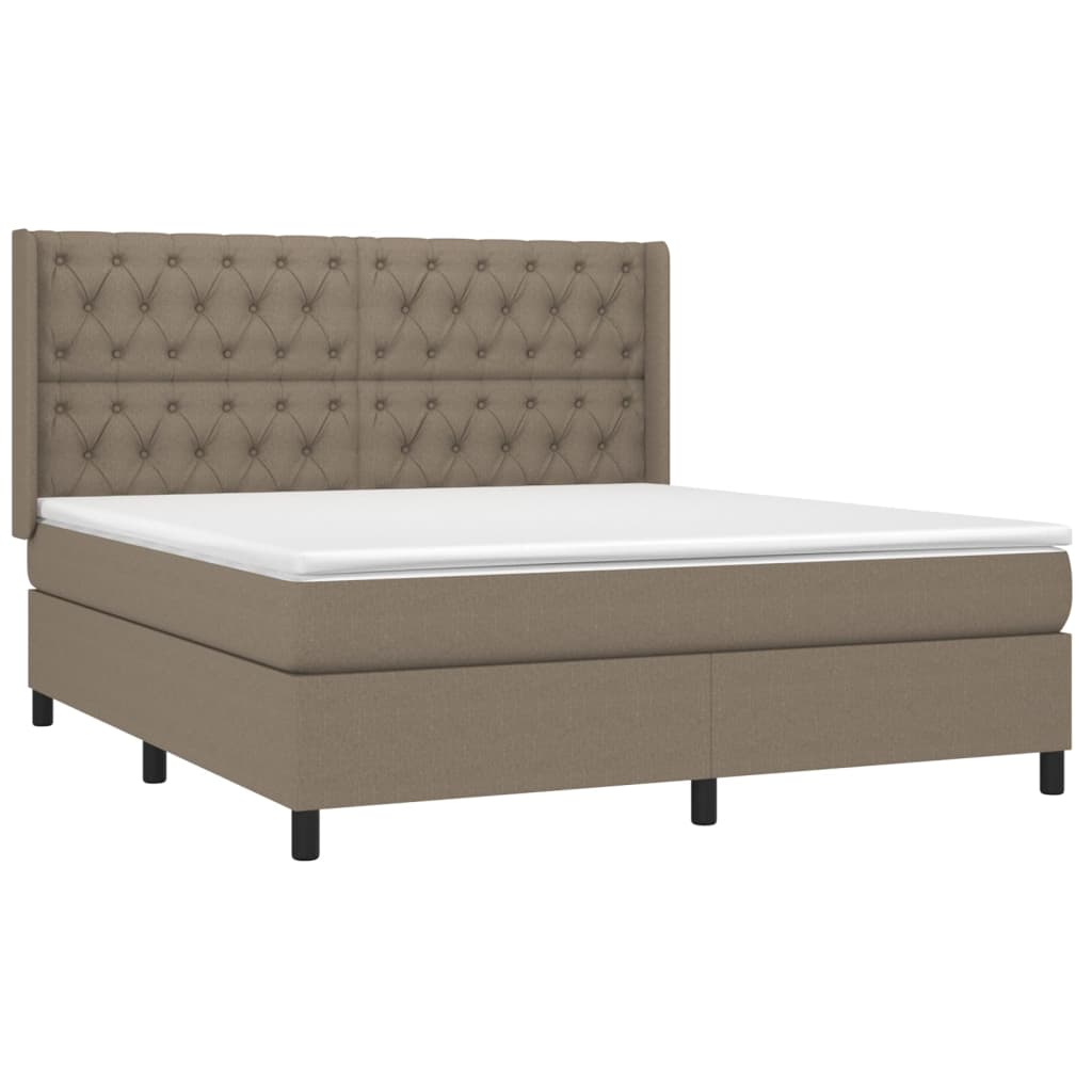Krevet box spring s madracem LED smeđesivi 160x200 cm tkanina
