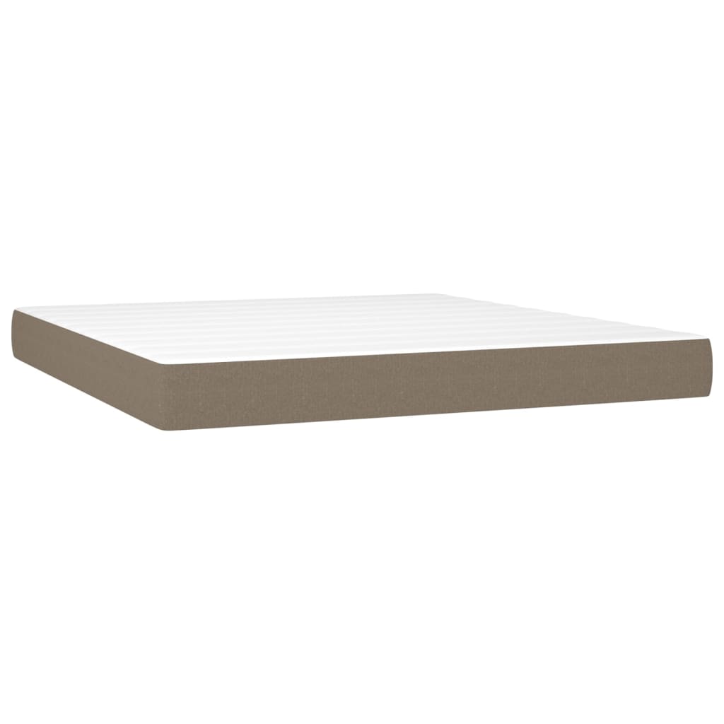 Krevet box spring s madracem LED smeđesivi 160x200 cm tkanina