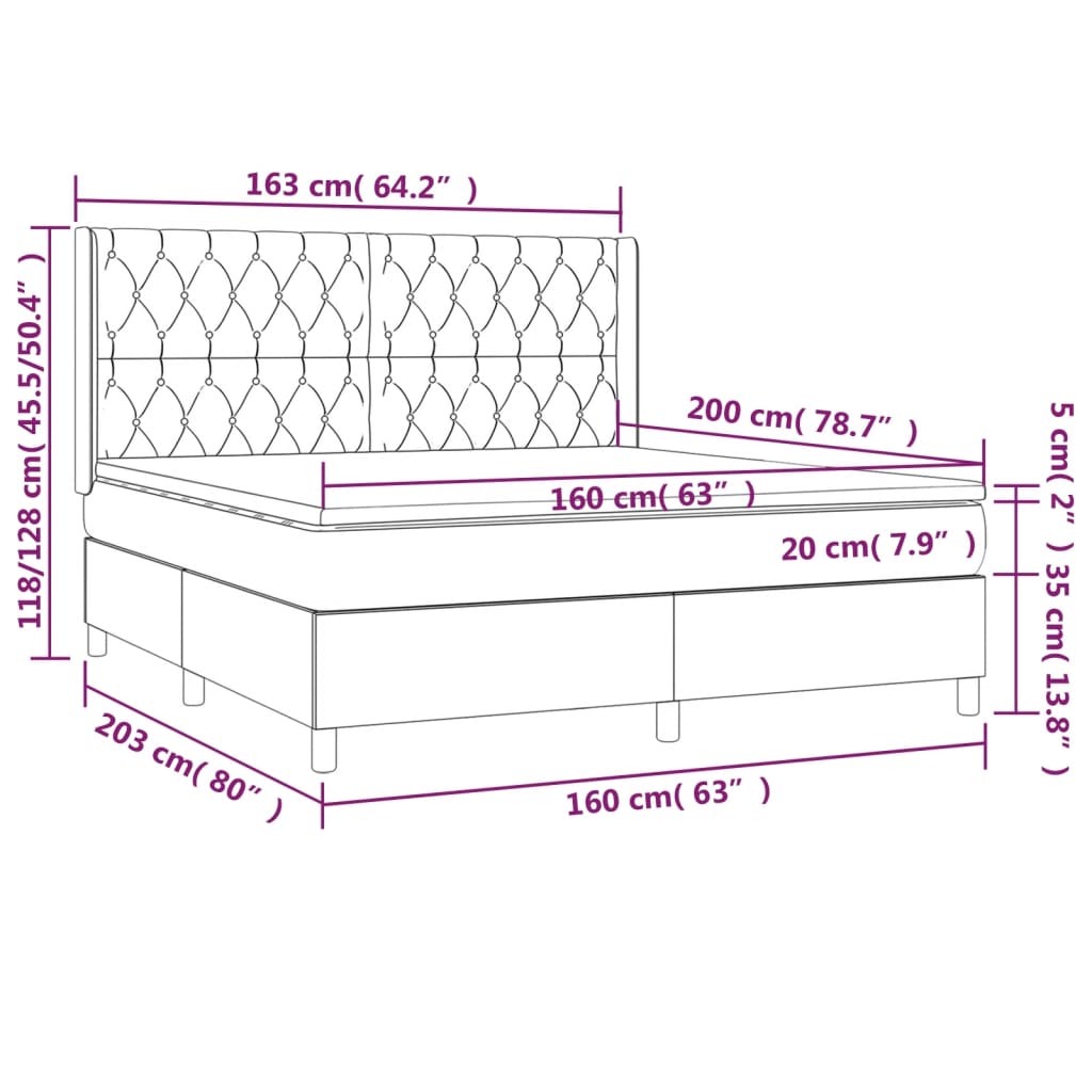 Krevet box spring s madracem LED smeđesivi 160x200 cm tkanina