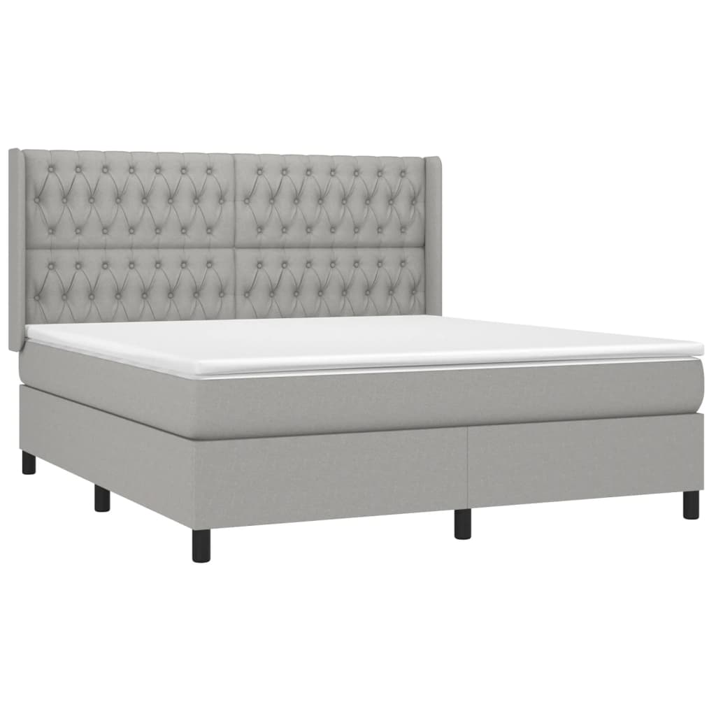 Krevet box spring s madracem LED svjetlosivi 180x200 cm tkanina