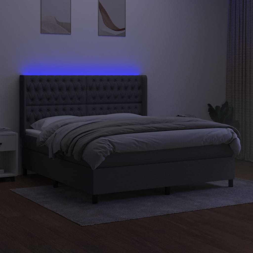 Krevet box spring s madracem LED tamnosivi 180x200 cm tkanina