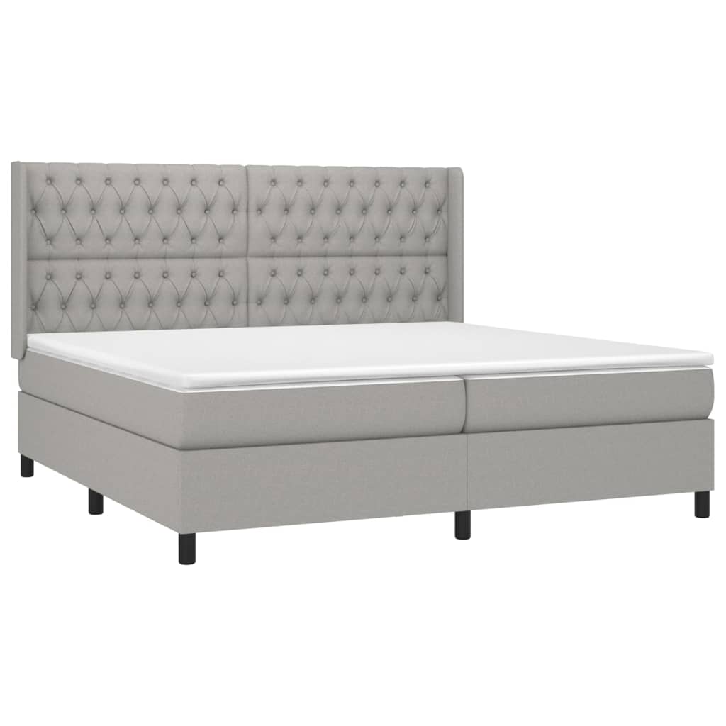 Krevet box spring s madracem LED svjetlosivi 200x200 cm tkanina