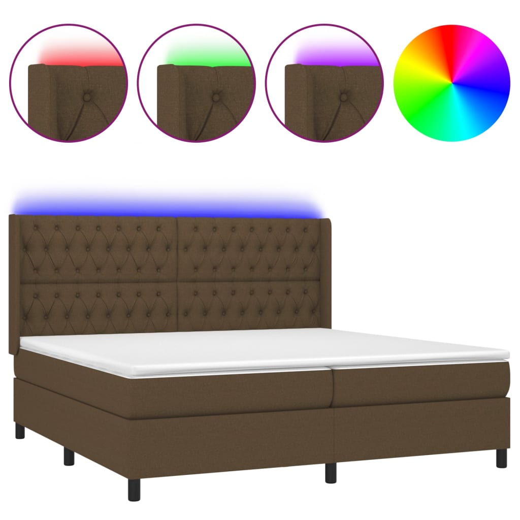 Krevet box spring s madracem LED tamnosmeđi 200x200 cm tkanina