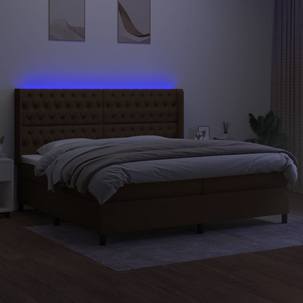 Krevet box spring s madracem LED tamnosmeđi 200x200 cm tkanina