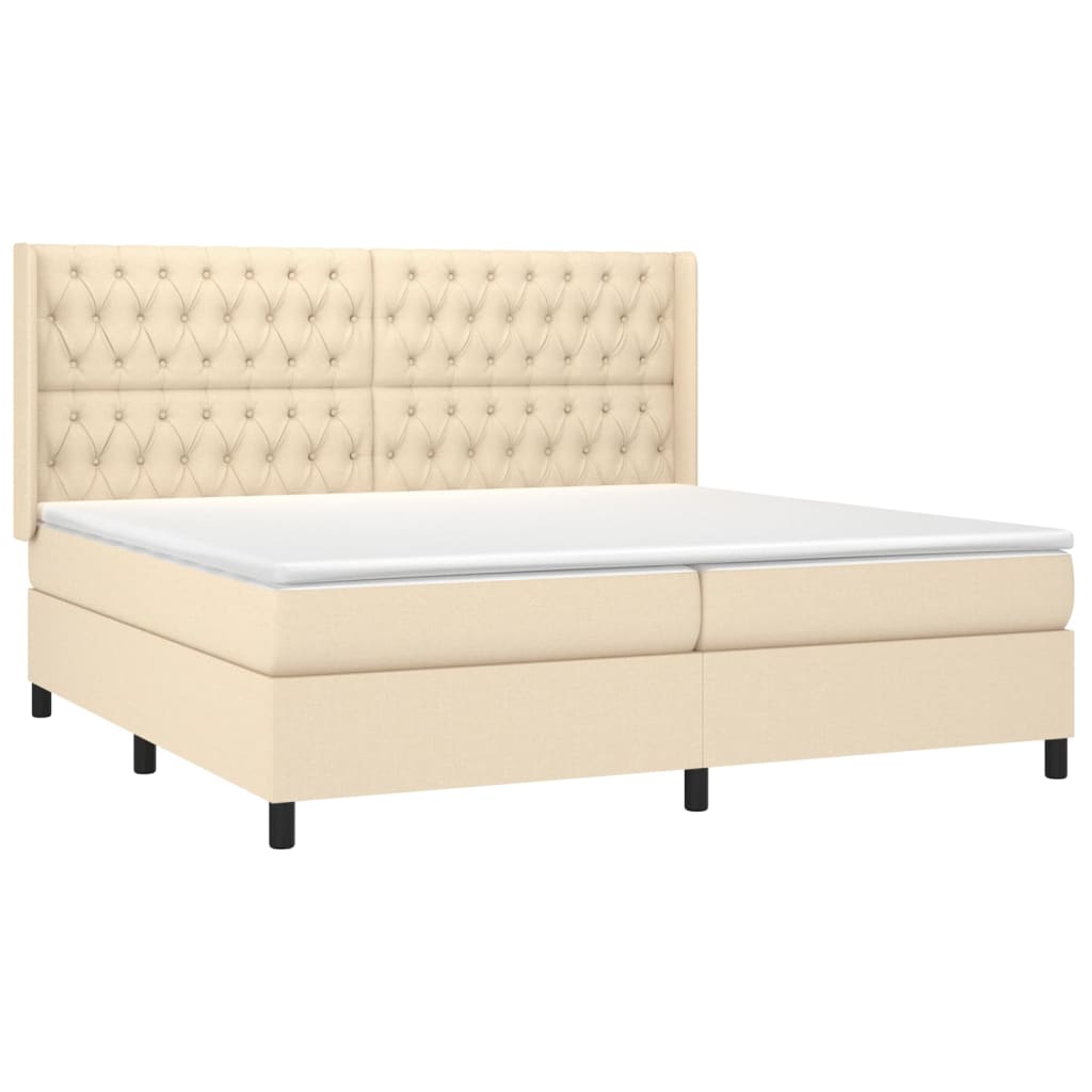 Krevet box spring s madracem LED krem 200x200 cm od tkanine