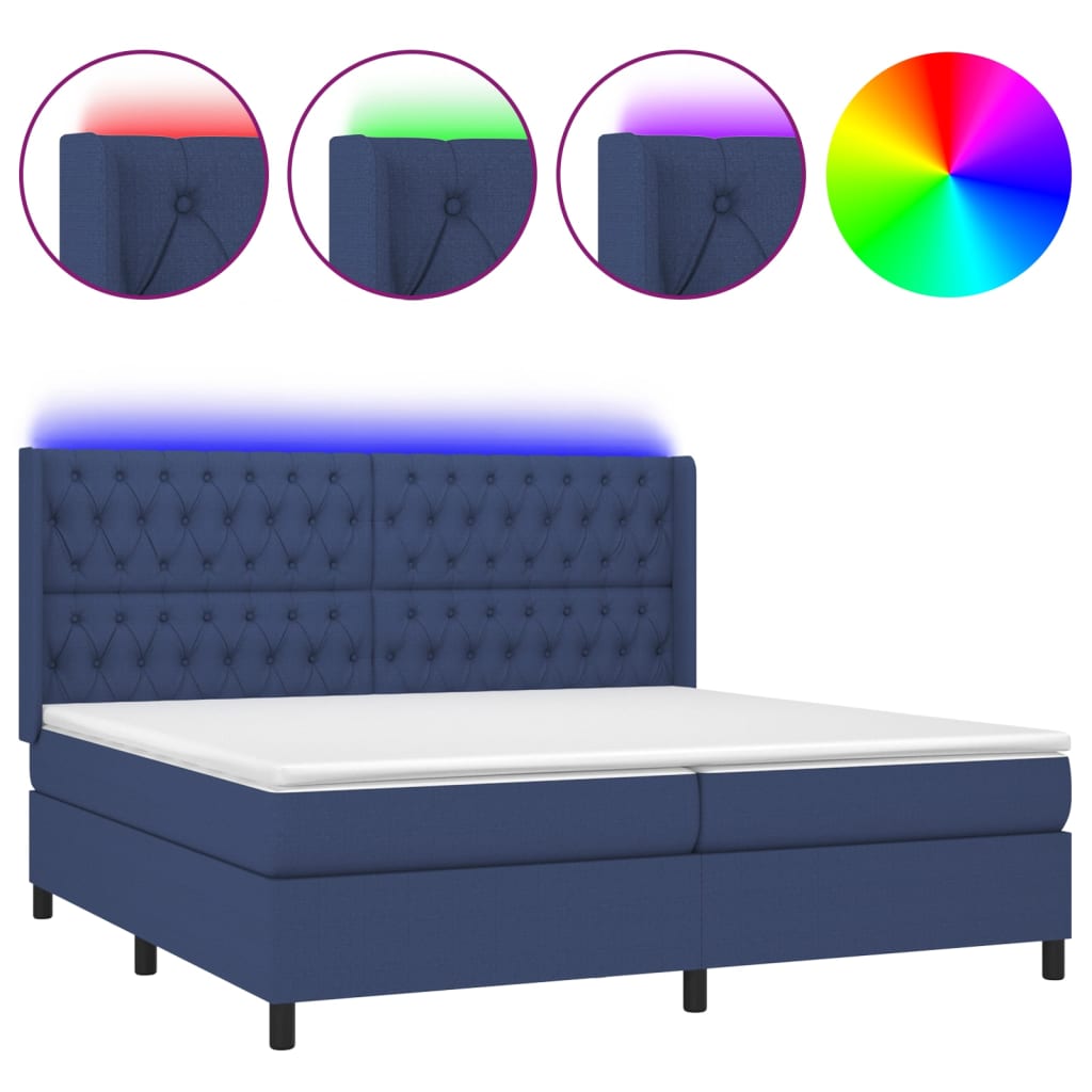 Krevet box spring s madracem LED plavi 200x200 cm od tkanine