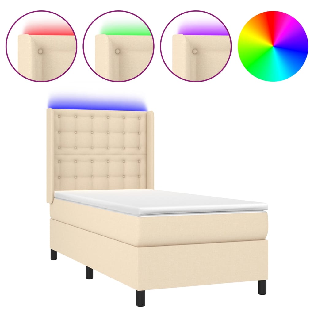 Krevet box spring s madracem LED krem 80 x 200 cm od tkanine