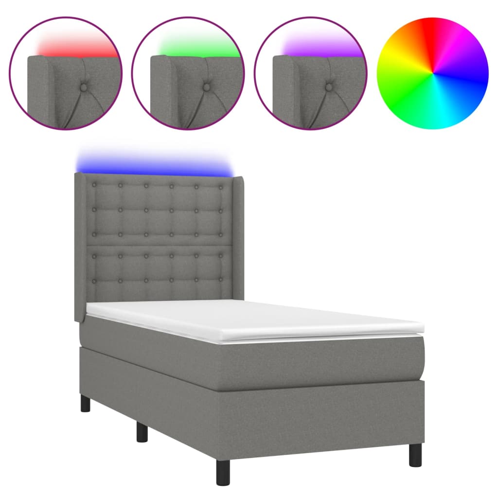 Krevet box spring s madracem LED tamnosivi 90x190 cm tkanina