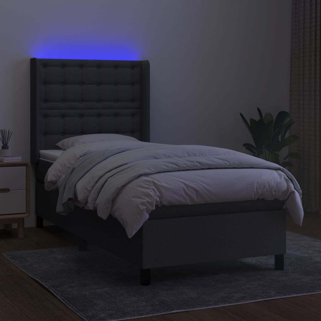 Krevet box spring s madracem LED tamnosivi 90x190 cm tkanina