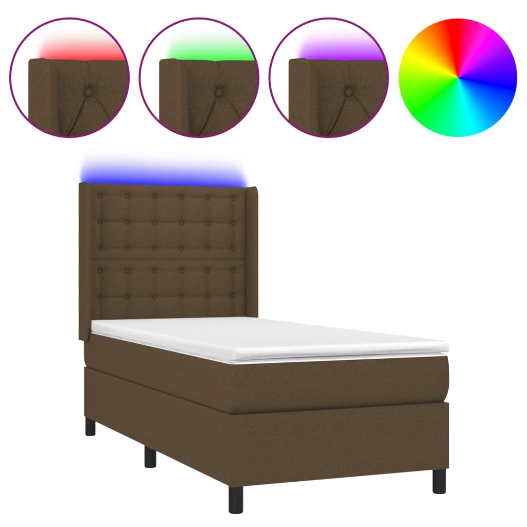 Krevet box spring s madracem LED tamnosmeđi 90x190 cm tkanina