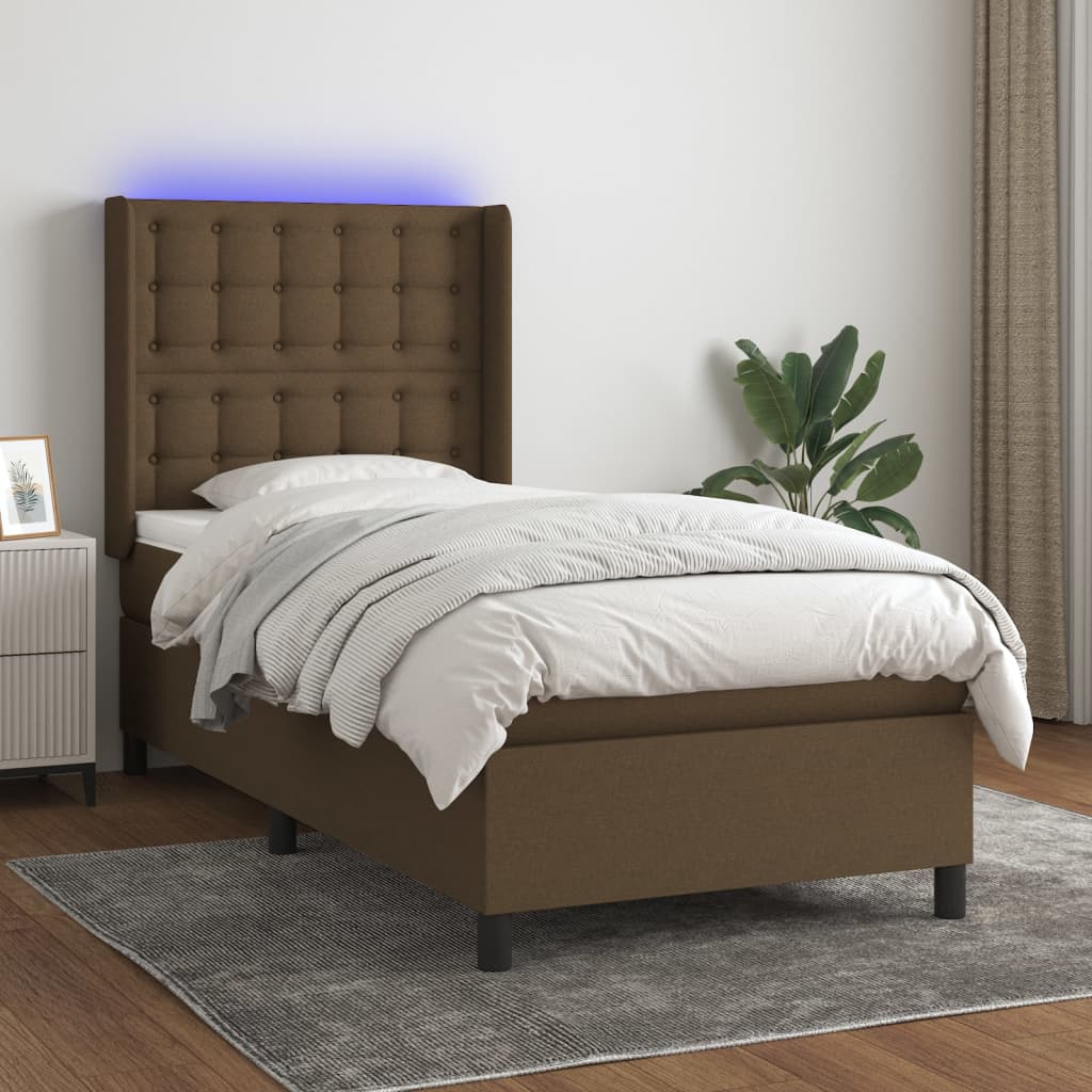 Krevet box spring s madracem LED tamnosmeđi 90x190 cm tkanina
