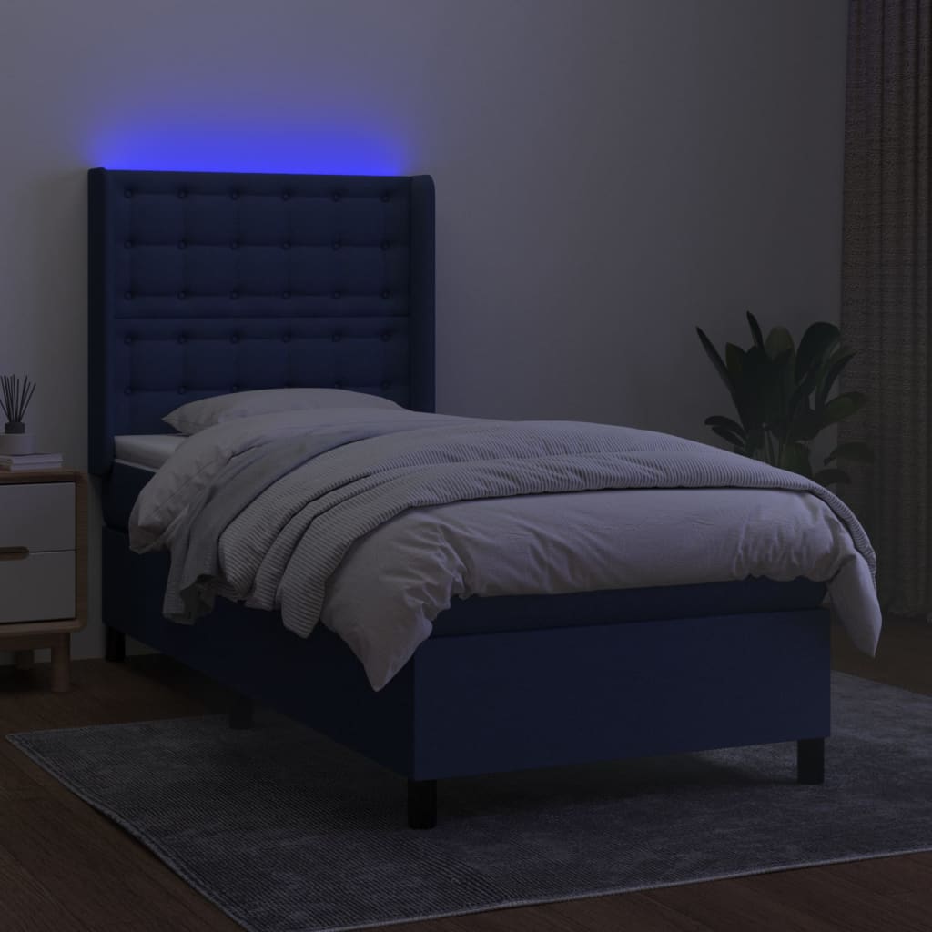 Krevet box spring s madracem LED plavi 90x190 cm od tkanine