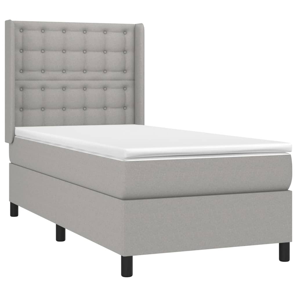 Krevet box spring s madracem LED svjetlosivi 90x200 cm tkanina